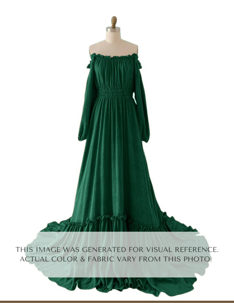 Eve Boho Maternity Photoshoot Dress | Evergreen Linen Gown w/ Side Sli Chicaboo Eve Boho Maternity Photoshoot Dress | Evergreen Linen Gown w/ Side Sli Chicaboo