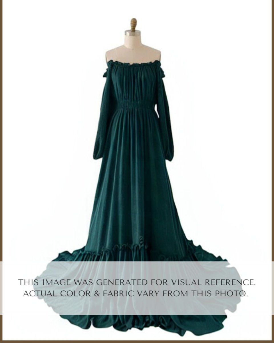 Eve Boho Maternity Photoshoot Dress | Dark Teal Satin Gown w/ Side Sli Chicaboo Eve Boho Maternity Photoshoot Dress | Dark Teal Satin Gown w/ Side Sli Chicaboo