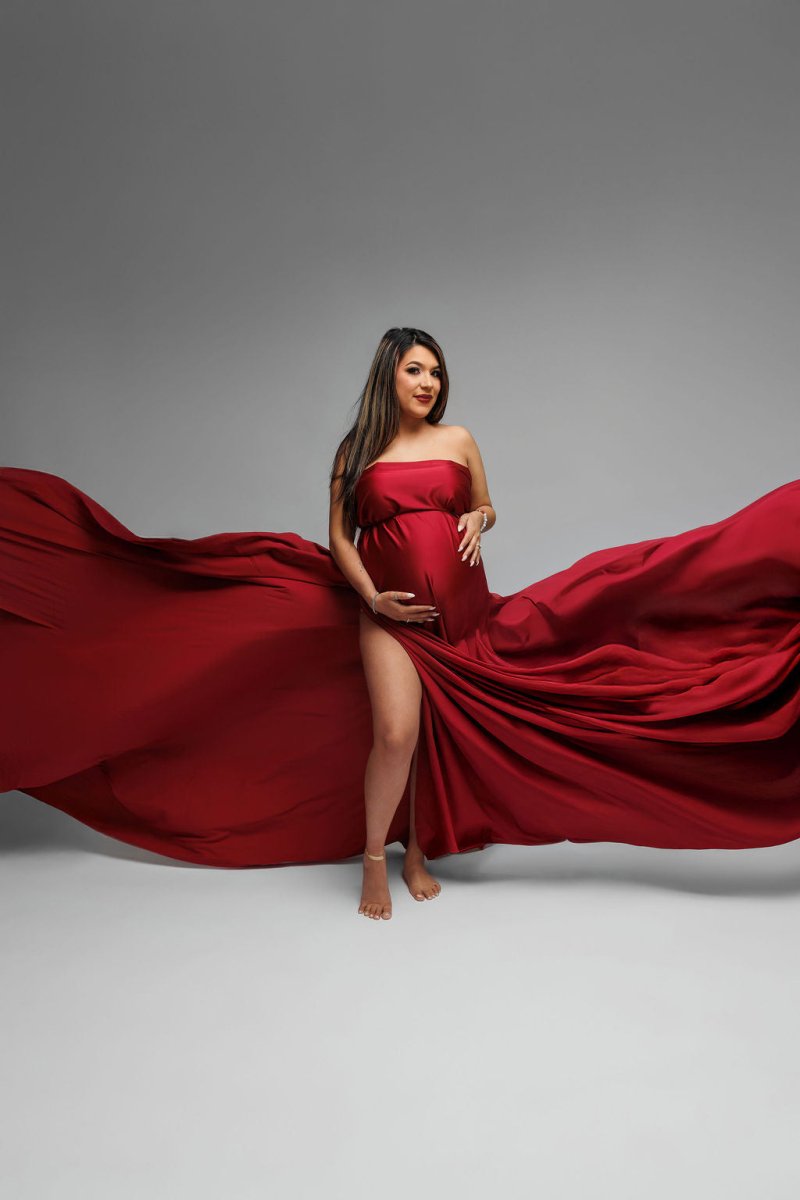 Extra Long Silky Maternity Photoshoot Fabric | Cranberry Faux Silk Drape Tossing Scarf w/ Sewn Edge 5 Yards, Flying Dress Extra Long Silky Maternity Photoshoot Fabric | Cranberry Faux Silk Drape Tossing Scarf w/ Sewn Edge 5 Yards, Flying Dress
