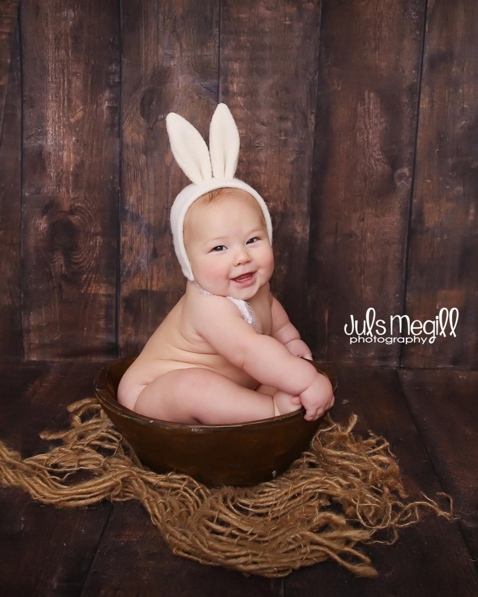Infant Bunny Bonnet Cream Rabbit Easter Hat Sitter Photo Prop