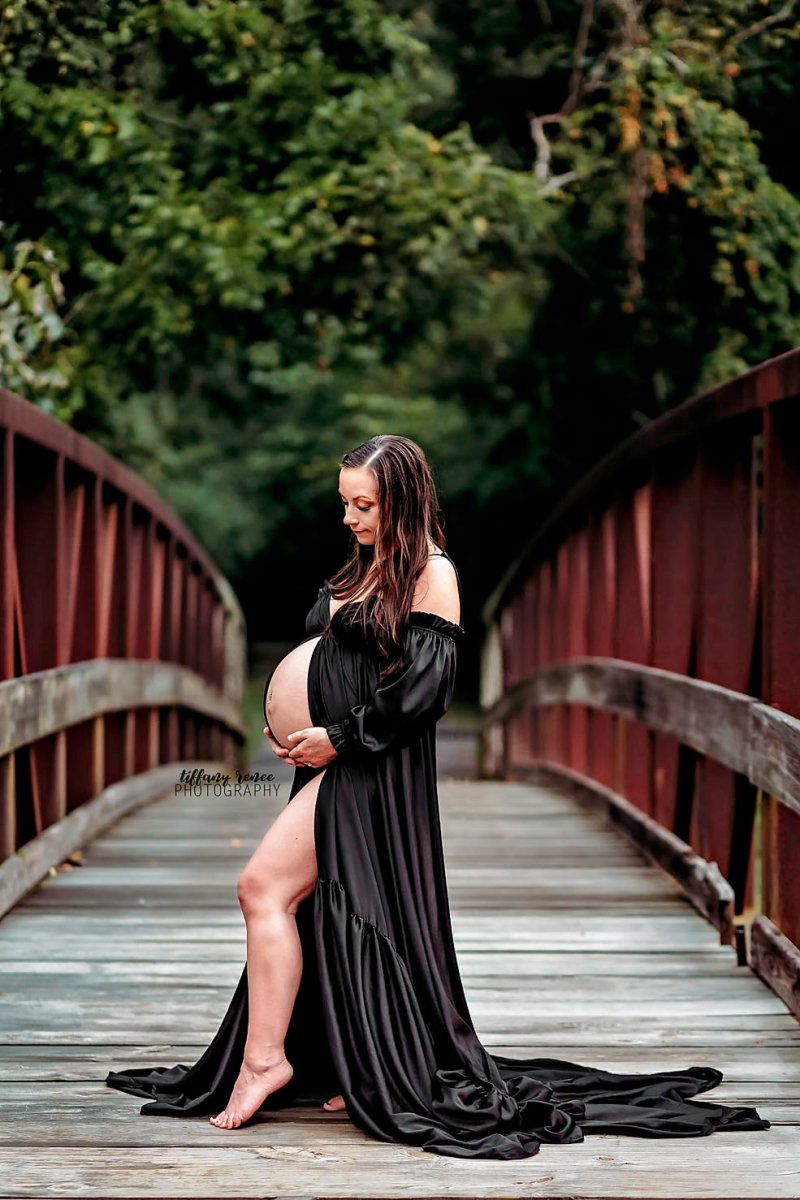 black bottom white top dress Meliza Maternity Party Dress in Black main image 0