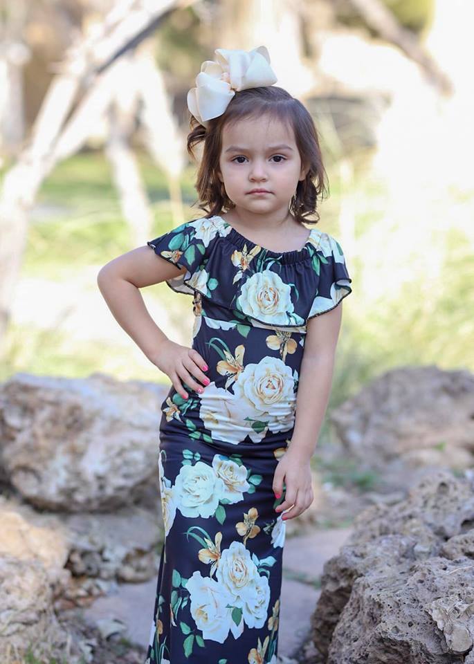 Black Floral Lux Jersey {Mini Harper} Boho Toddler or Child Gown – Chicaboo
