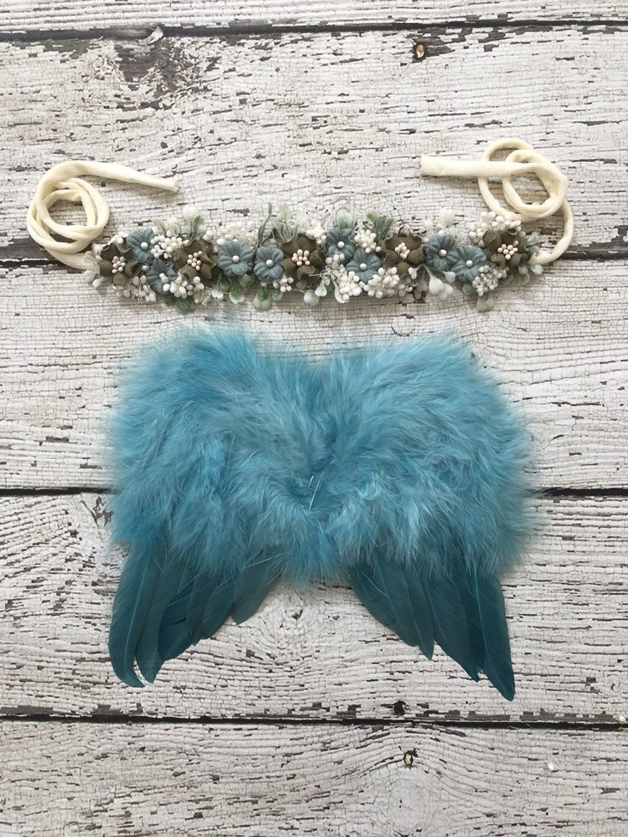 Blue - Wing and Tie Flora Headband set - Chicaboo