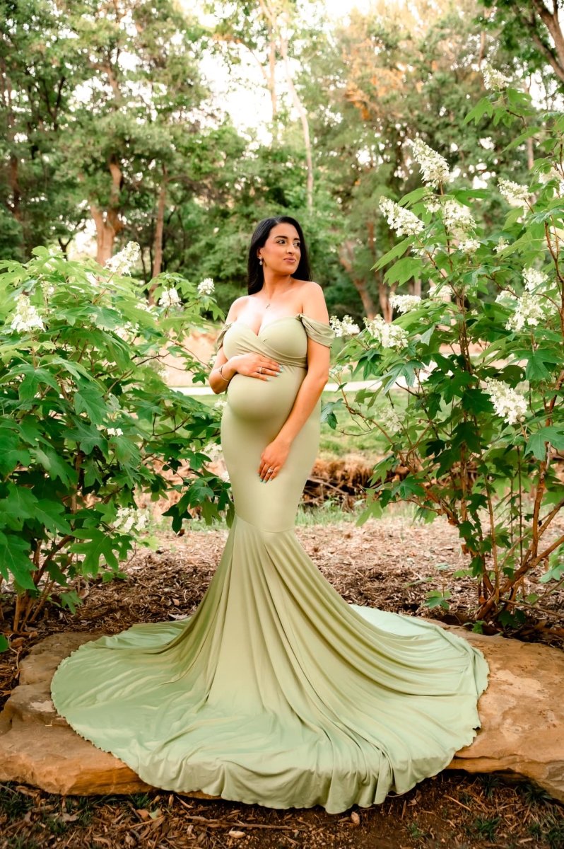 Athena Maternity Photoshoot Dress | Celery Jersey Gown, Convertible, O Chicaboo Athena Maternity Photoshoot Dress | Celery Jersey Gown, Convertible, O Chicaboo
