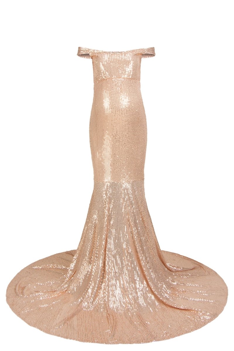 Penelope Maternity Photoshoot Gown | Champagne Stretch Sequin Dress, One Size Penelope Maternity Photoshoot Gown | Champagne Stretch Sequin Dress, One Size