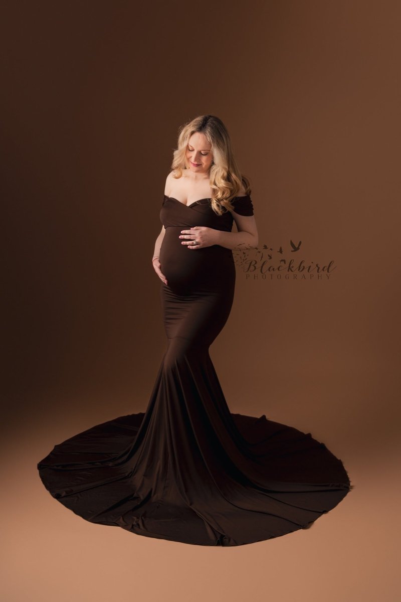 Coffee Brown Athena Maternity Photoshoot Gown One-Size - Chicaboo