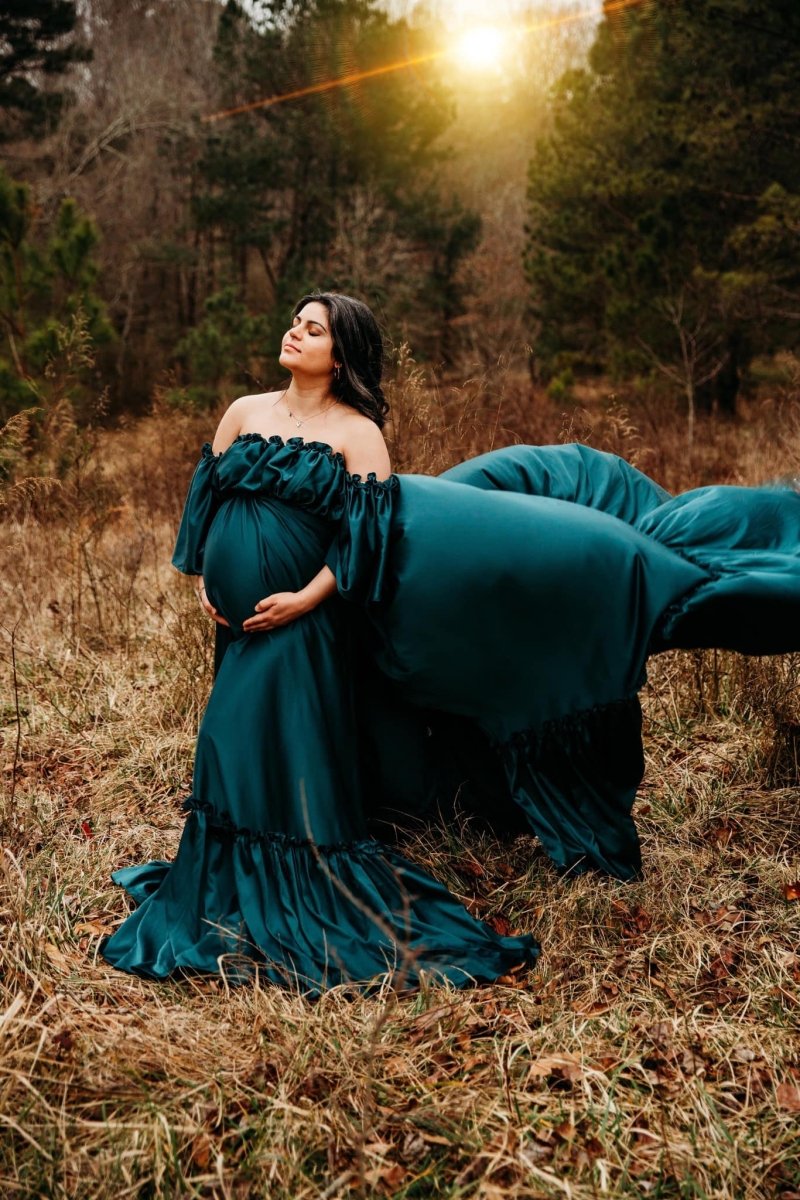 blue and green maternity dress Kate Green Spring Tulle Custom Maternity Photoshoot Gowns