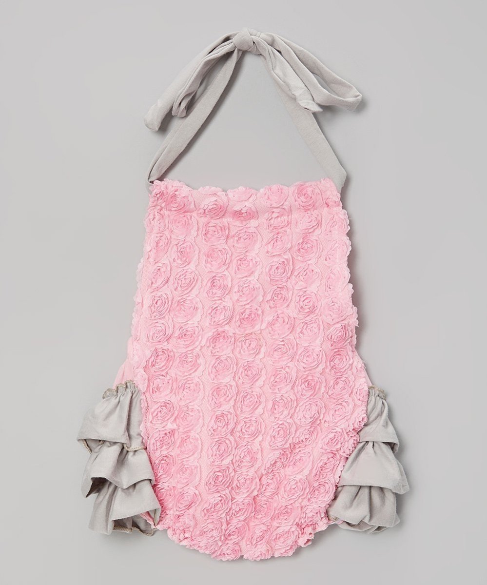 Halter Ruffle Rose Romper - Pink and Grey - Chicaboo