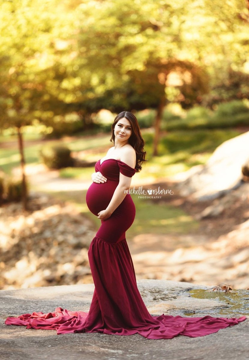Monroe Maternity Photoshoot Gown| Merlot Jersey & Chiffon Tossing Trai Chicaboo Monroe Maternity Photoshoot Gown| Merlot Jersey & Chiffon Tossing Trai Chicaboo