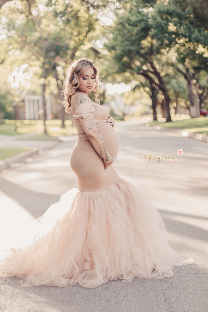 Ariel 2-Piece Maternity Photoshoot Dress | Sand Jersey Top & Convertible Tulle Tube Skirt, One Size Ariel 2-Piece Maternity Photoshoot Dress | Sand Jersey Top & Convertible Tulle Tube Skirt, One Size