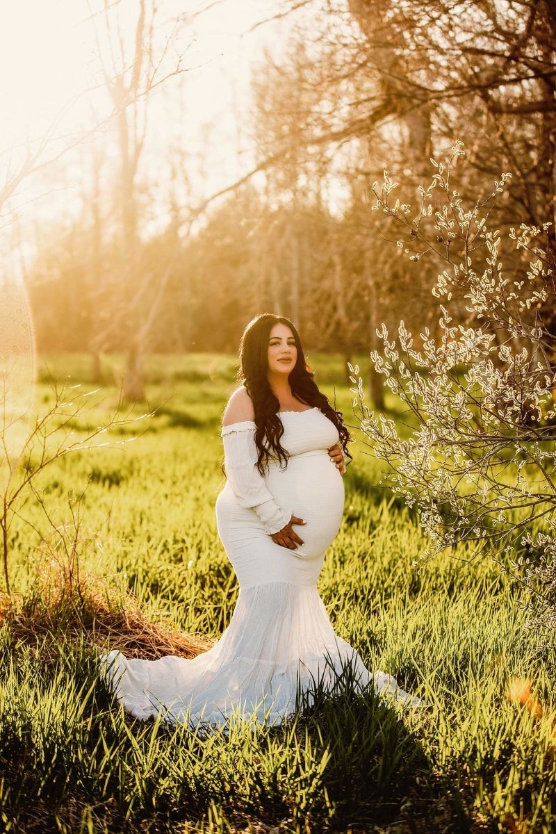 plus size white maternity dress Smocked 2-Piece Boho Maternity Photoshoot Dress