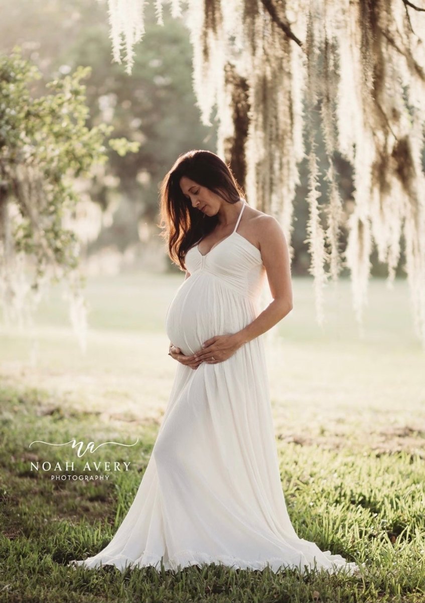 Hazel Maternity Photoshoot Dress | Vintage Cream Rayon Gown, Halter, S Chicaboo Hazel Maternity Photoshoot Dress | Vintage Cream Rayon Gown, Halter, S Chicaboo