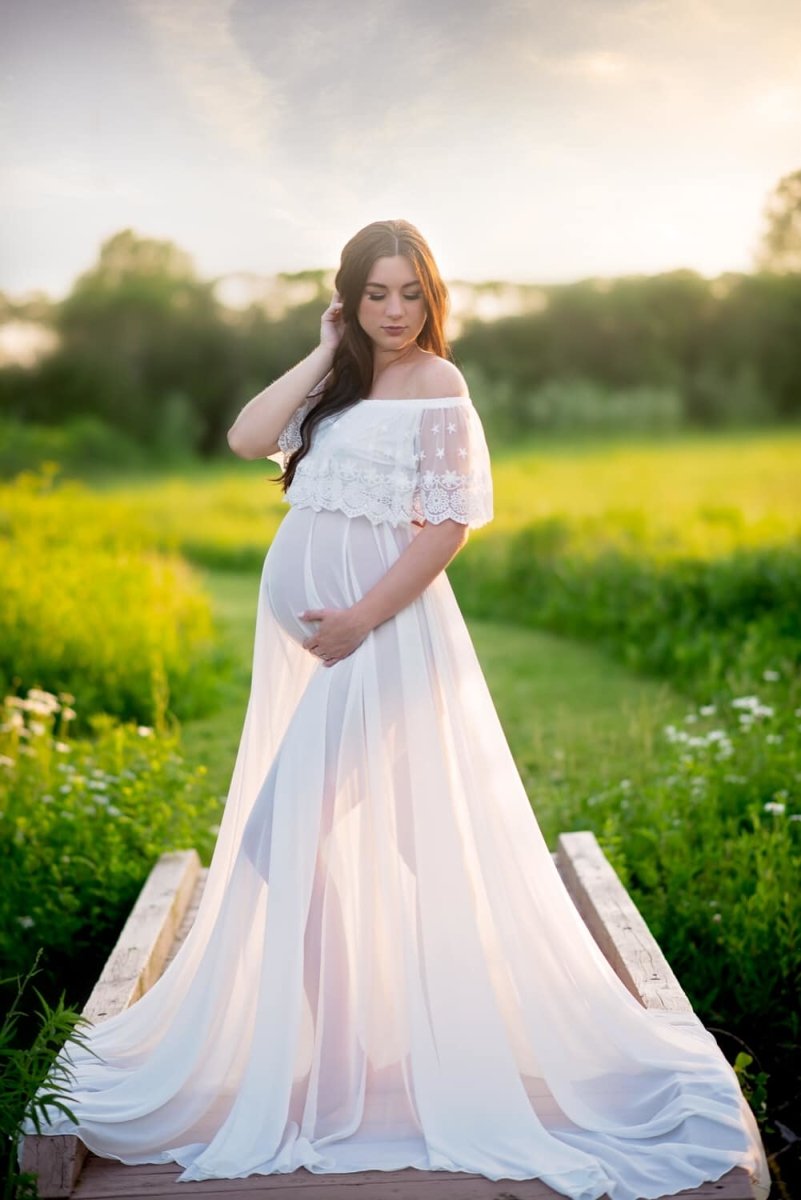 Chiffon Long Maternity Skirt | Winter White Full Circle Semi-Sheer for Photoshoot, One Size Chiffon Long Maternity Skirt | Winter White Full Circle Semi-Sheer for Photoshoot, One Size