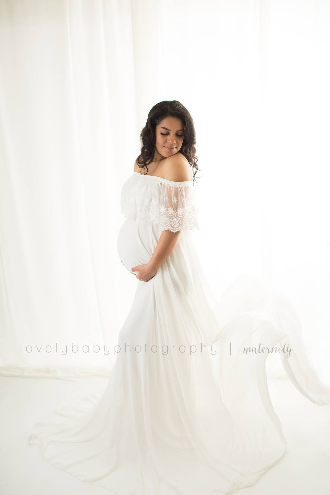 Lace Maternity Dress in white