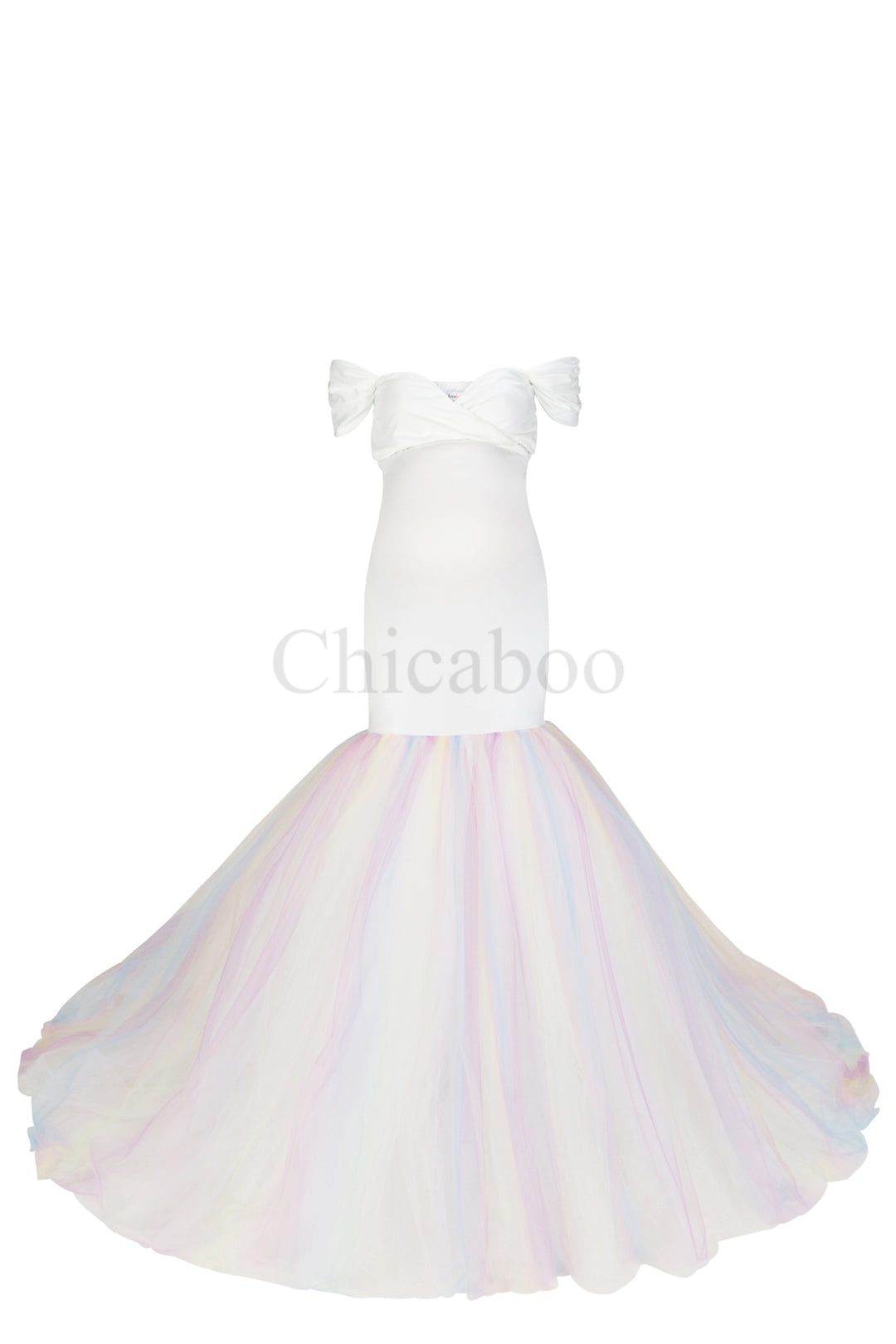 Ariel 2-Piece Maternity Photoshoot Dress | Jersey Top & Convertible Rainbow Tulle Tube Skirt, One Size