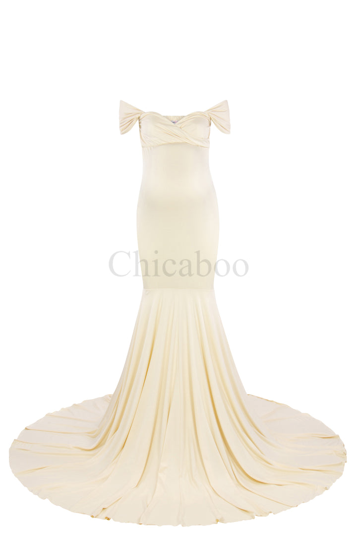 Athena Maternity Photoshoot Dress | Cream Jersey Gown, Convertible, One Size