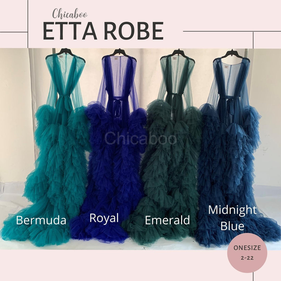 STEAL! Emerald Green Etta Maternity Photoshoot Robe | Ruffled Tulle Robe for Boudoir, Wedding, &amp; Pregnancy Photos