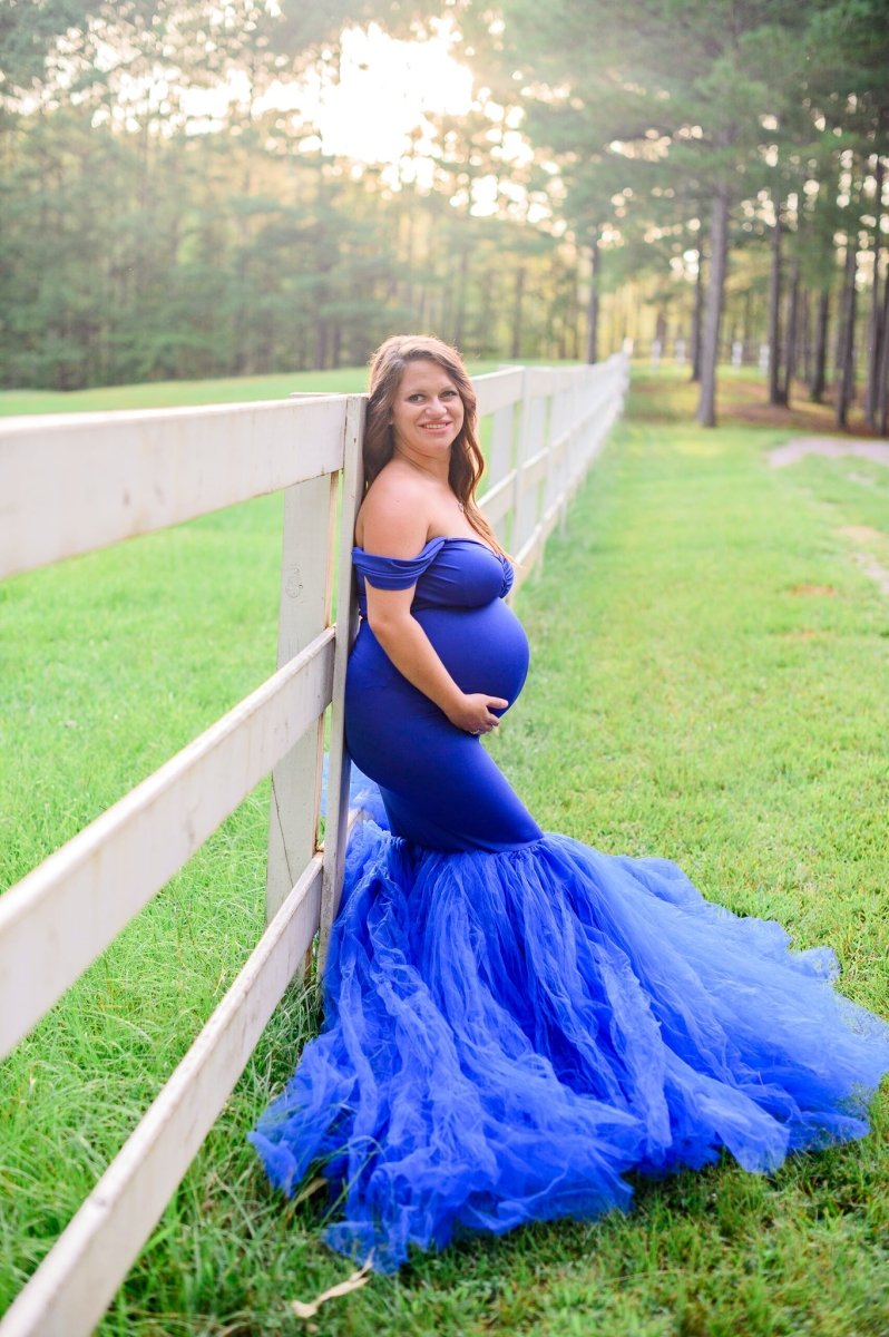 Ariel 2 - Piece Maternity Photoshoot Dress | Royal Blue Jersey Top & Convertible Tulle Tube Skirt, One Size - Chicaboo