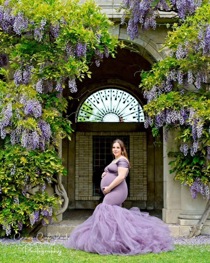 Ariel 2 - Piece Maternity Photoshoot Dress | Smokey Amethyst Jersey Top & Convertible Tulle Tube Skirt, One Size - Chicaboo