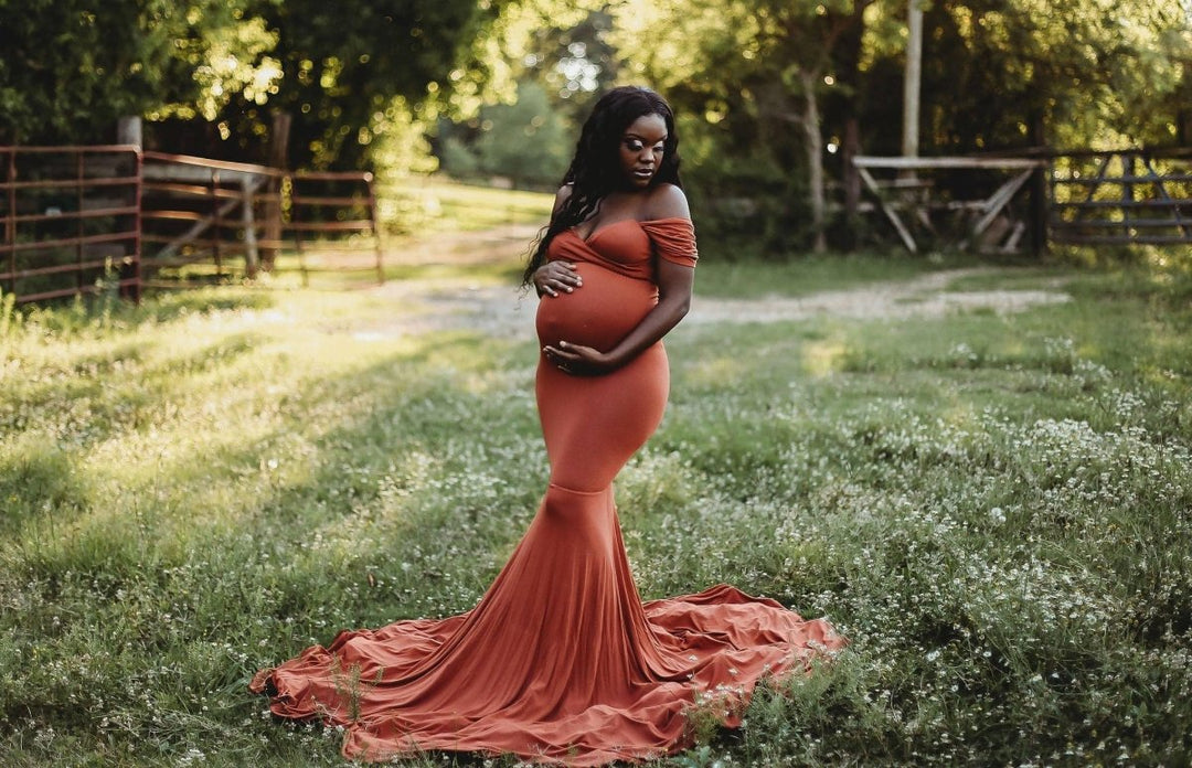 Athena Maternity Photoshoot Dress | Copper Jersey Gown, Convertible, One Size - Chicaboo