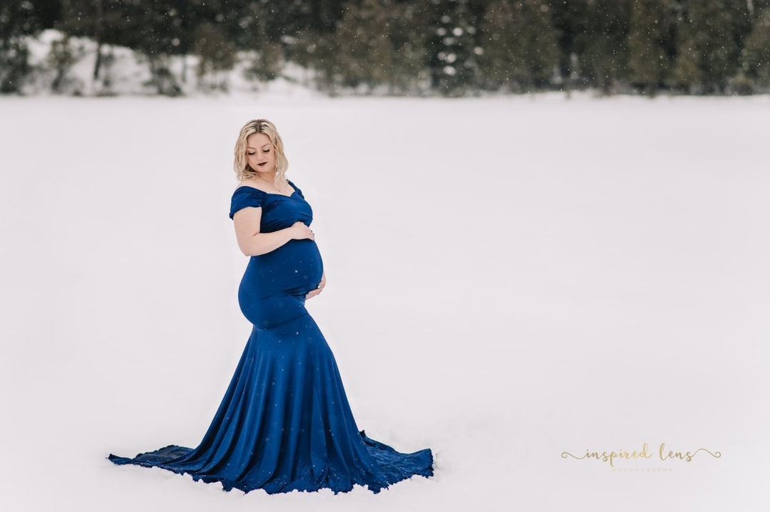 Athena Maternity Photoshoot Dress |Royal Blue Jersey Gown, Convertible, One Size - Chicaboo