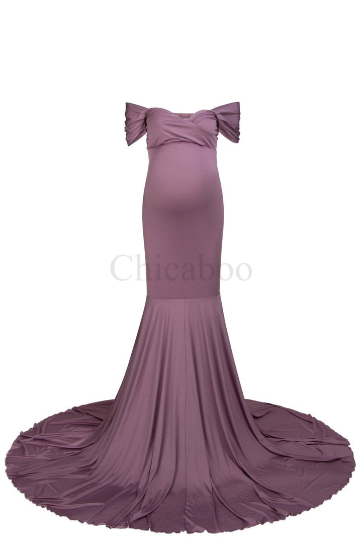 Athena Maternity Photoshoot Dress | Smokey Amethyst Jersey Gown, Convertible, One Size - Chicaboo