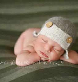 Knit Newborn Aviator Bonnet | Gray Photo Prop Hat