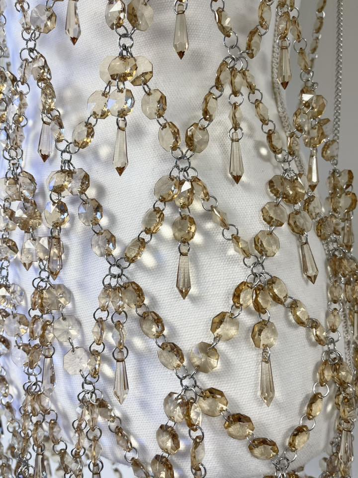 Chandelier Smokey Topaz Crystal Chain Maternity Photoshoot Dress | Photography Prop Gown for Studio session & boudoir. Open Back, One size Fits S/M/L (Copy) - Chicaboo