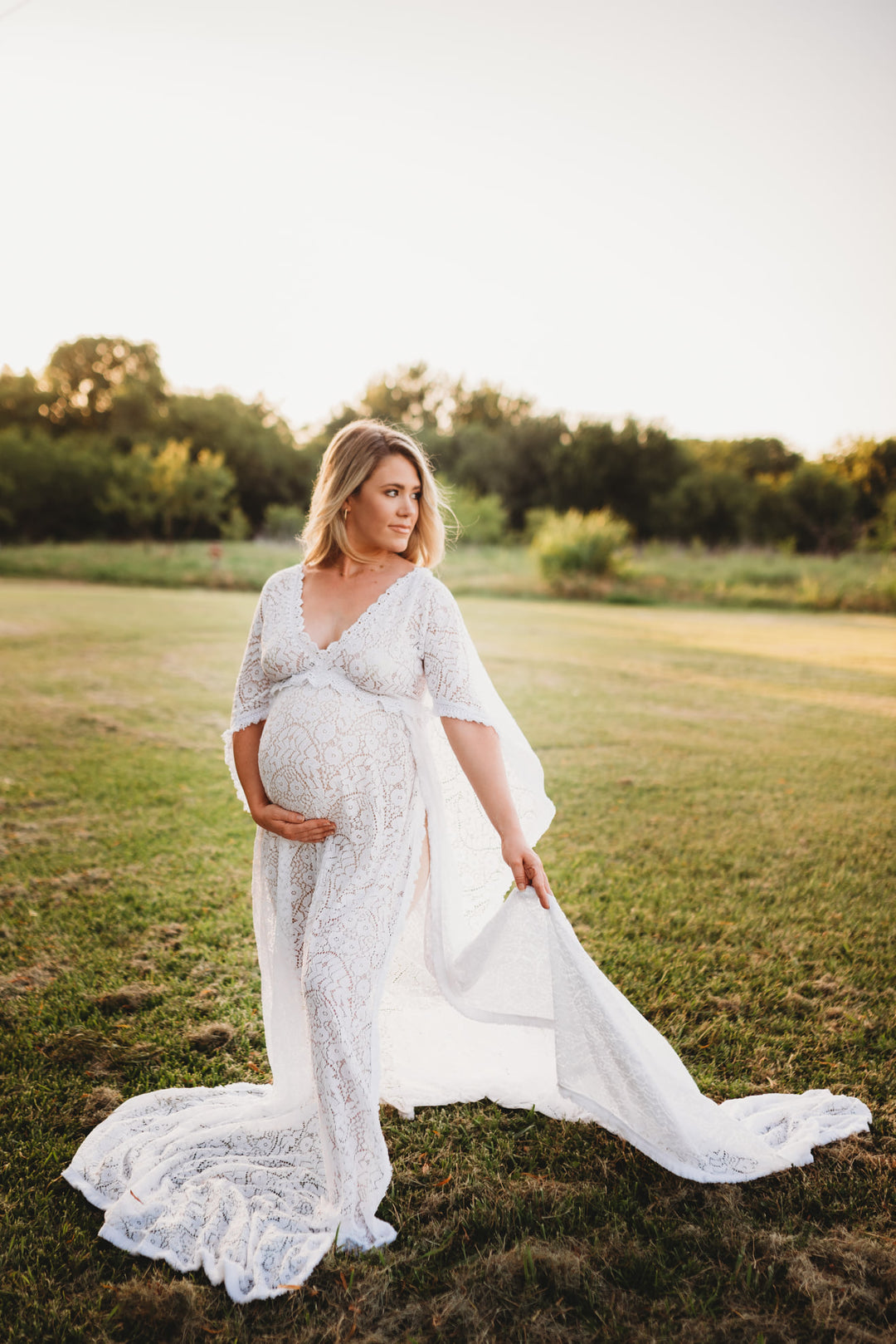 Cora Maternity Photoshoot Dress | Boho White Lace Gown, Unlined w/ Sid Chicaboo Cora Maternity Photoshoot Dress | Boho White Lace Gown, Unlined w/ Sid Chicaboo