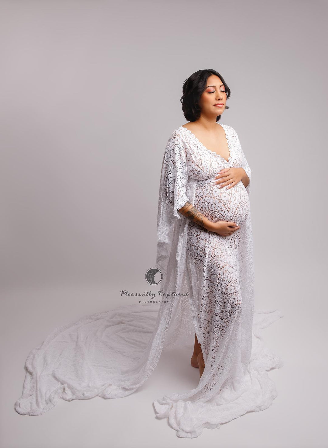 Cora Maternity Photoshoot Dress | Boho White Lace Gown, Unlined w/ Sid Chicaboo Cora Maternity Photoshoot Dress | Boho White Lace Gown, Unlined w/ Sid Chicaboo