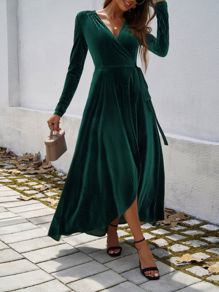 Devine Split Surplice Long Sleeve Midi Dress - Chicaboo