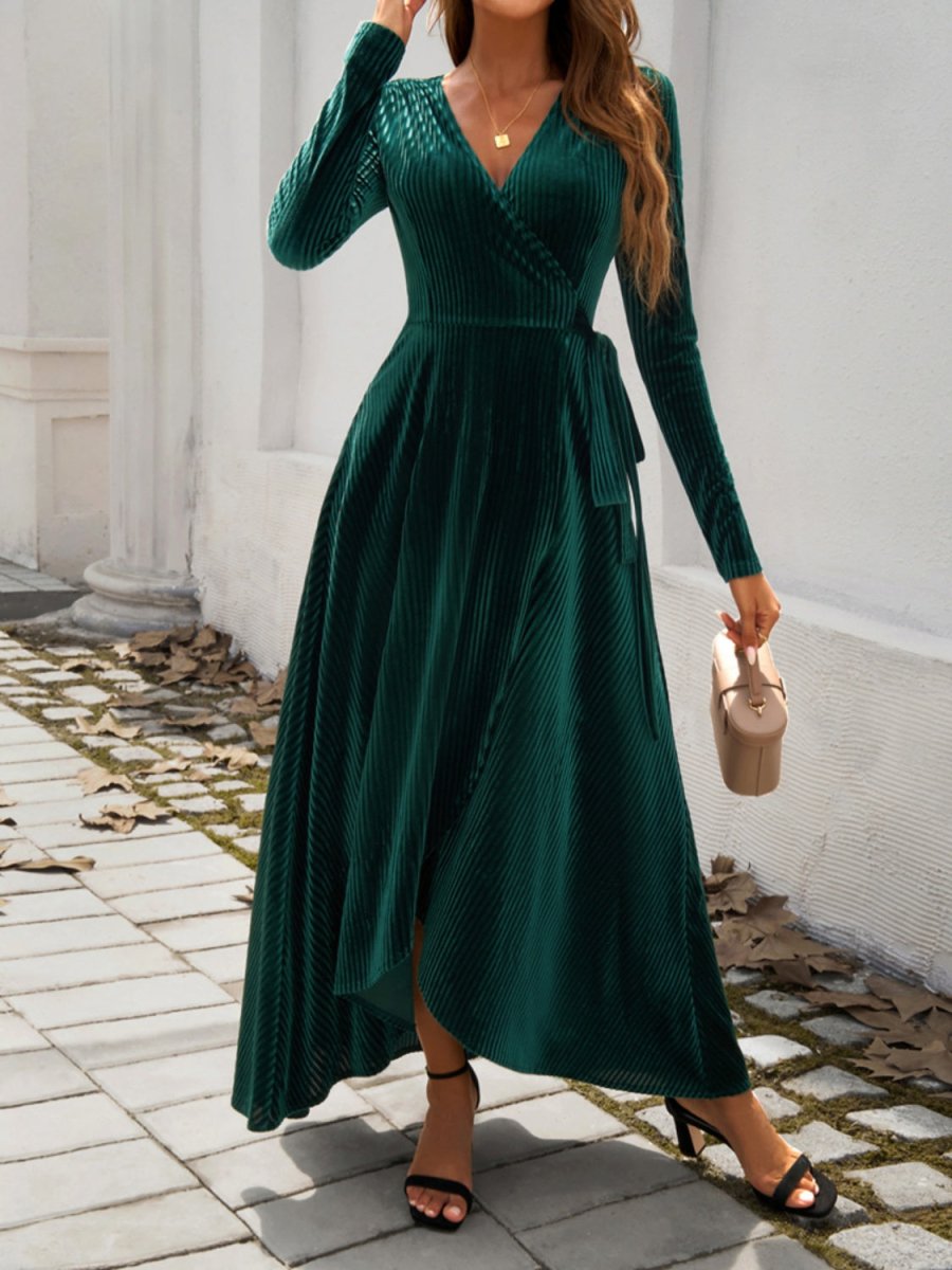 Devine Split Surplice Long Sleeve Midi Dress - Chicaboo