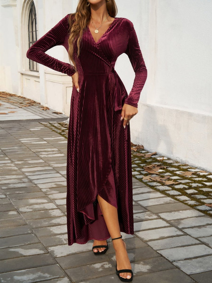 Devine Split Surplice Long Sleeve Midi Dress - Chicaboo