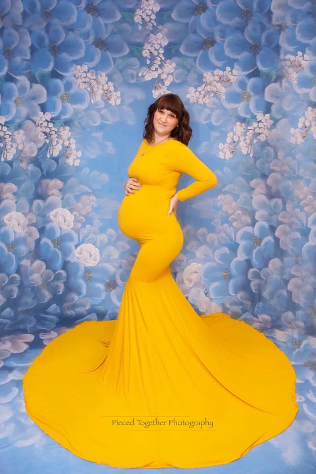 Eden Maternity Photoshoot Dress | Sunflower Long Sleeve Jersey Gown, Convertible, One Size - Chicaboo