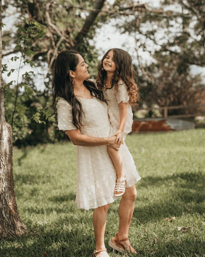 Eden Short Sleeve Dot Dress - Ivory - Chicaboo