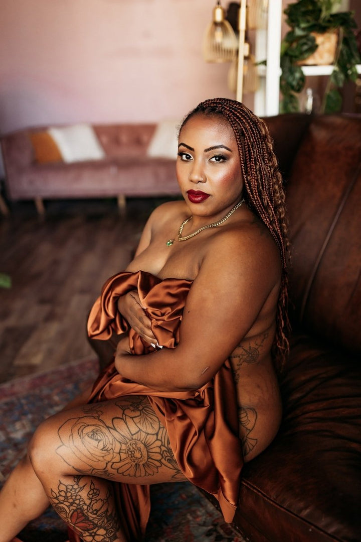 Extra Long Silky Maternity Photoshoot Fabric | Cinnamon Faux Silk Drape Tossing Scarf w/ Sewn Edge 5 Yards, Flying Dress - Chicaboo