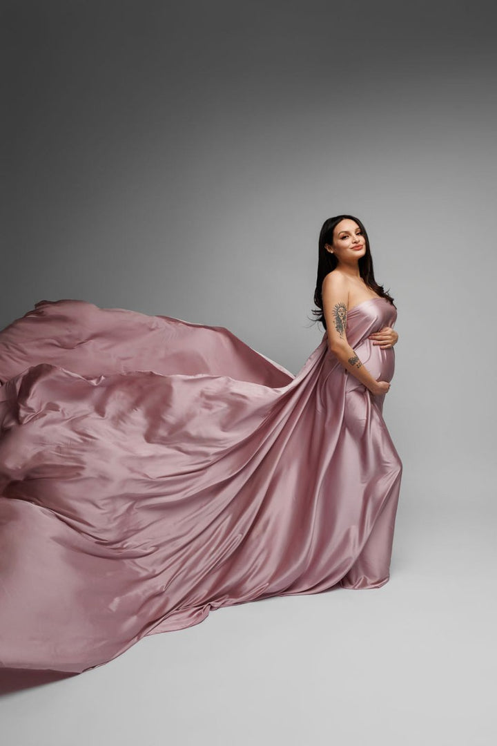 Extra Long Silky Maternity Photoshoot Fabric | Pink Orchid Faux Silk Drape Tossing Scarf w/ Sewn Edge 5 Yards For Flying Dress Effect - Chicaboo