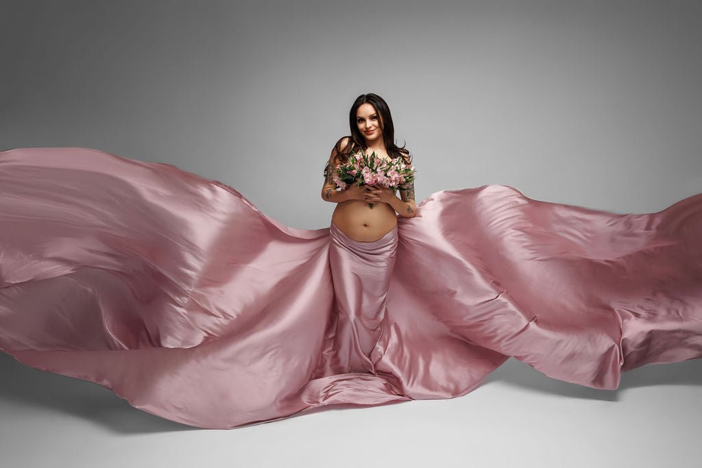 Extra Long Silky Maternity Photoshoot Fabric | Pink Orchid Faux Silk Drape Tossing Scarf w/ Sewn Edge 5 Yards For Flying Dress Effect - Chicaboo