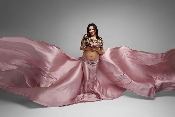 Extra Long Silky Maternity Photoshoot Fabric | Pink Orchid Faux Silk Drape Tossing Scarf w/ Sewn Edge 5 Yards For Flying Dress Effect - Chicaboo