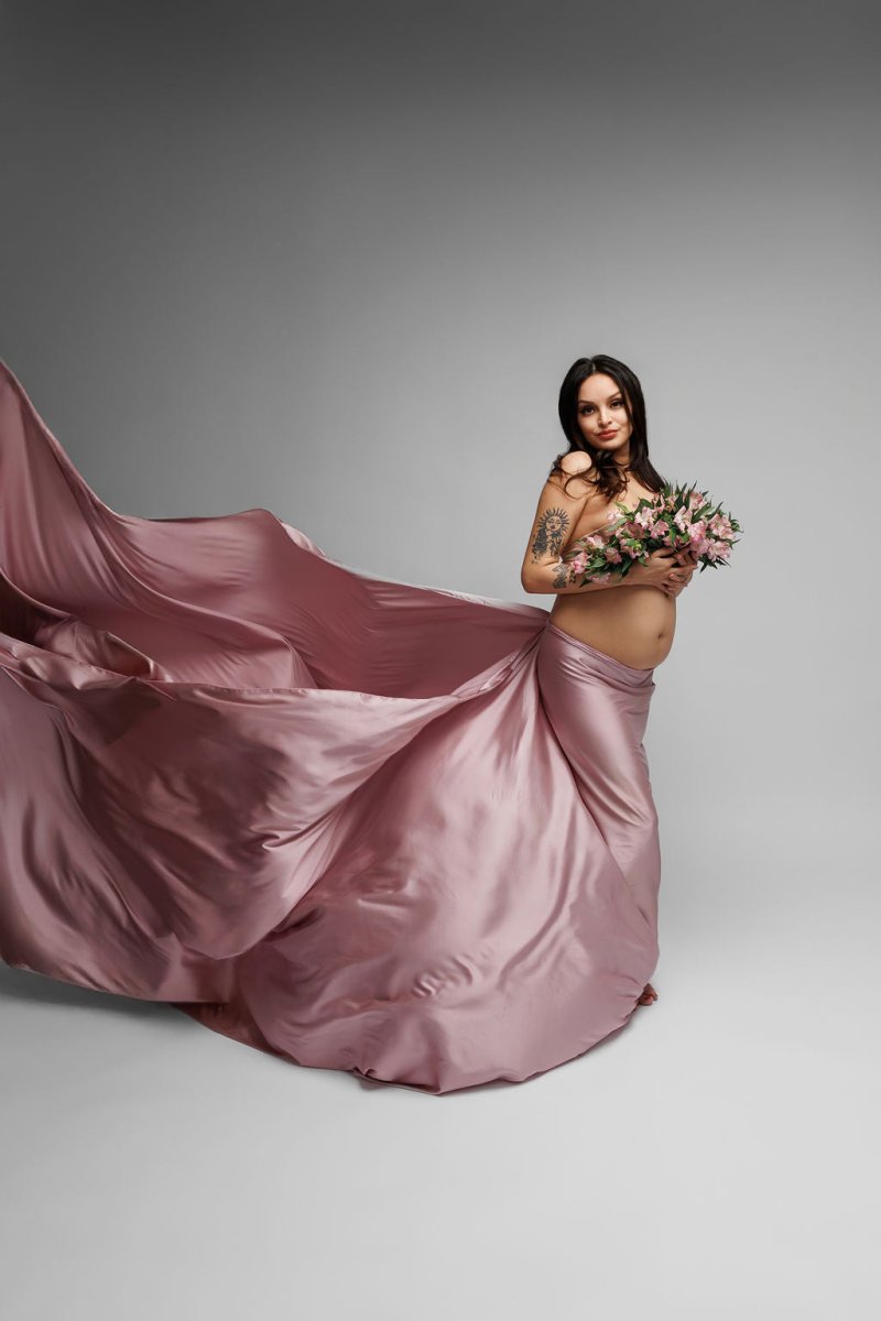 Extra Long Silky Maternity Photoshoot Fabric | Pink Orchid Faux Silk Drape Tossing Scarf w/ Sewn Edge 5 Yards For Flying Dress Effect - Chicaboo
