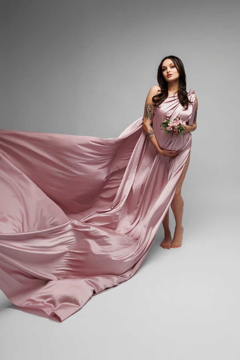 Extra Long Silky Maternity Photoshoot Fabric | Pink Orchid Faux Silk Drape Tossing Scarf w/ Sewn Edge 5 Yards For Flying Dress Effect - Chicaboo