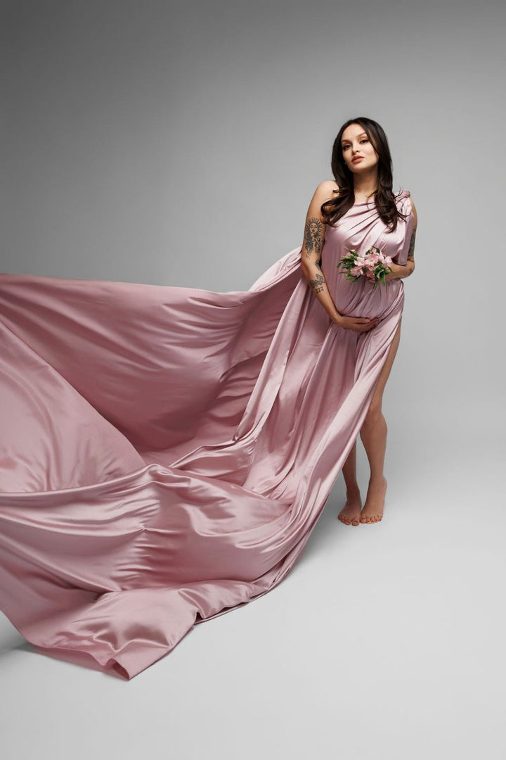 Extra Long Silky Maternity Photoshoot Fabric | Pink Orchid Faux Silk Drape Tossing Scarf w/ Sewn Edge 5 Yards For Flying Dress Effect - Chicaboo