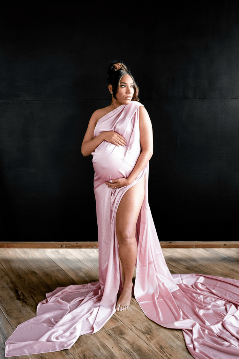 Extra Long Silky Maternity Photoshoot Fabric | Pink Orchid Faux Silk Drape Tossing Scarf w/ Sewn Edge 5 Yards For Flying Dress Effect (Copy) - Chicaboo