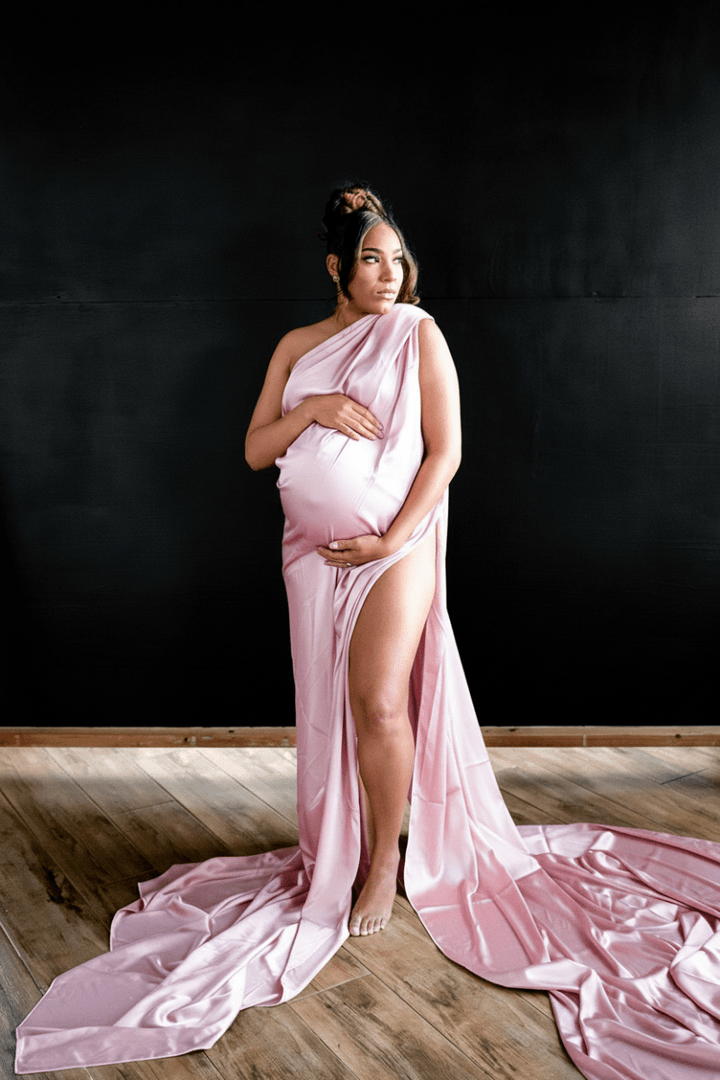 Extra Long Silky Maternity Photoshoot Fabric | Pink Orchid Faux Silk Drape Tossing Scarf w/ Sewn Edge 5 Yards For Flying Dress Effect (Copy) - Chicaboo