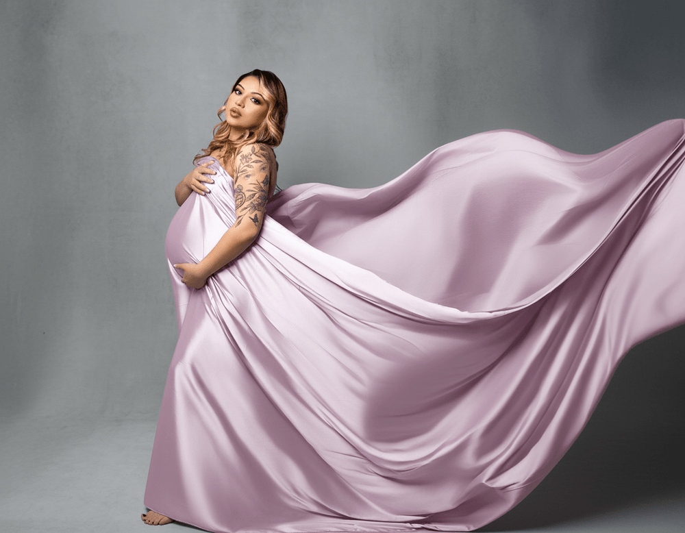 Extra Long Silky Maternity Photoshoot Fabric | Pink Orchid Faux Silk Drape Tossing Scarf w/ Sewn Edge 5 Yards For Flying Dress Effect (Copy) - Chicaboo