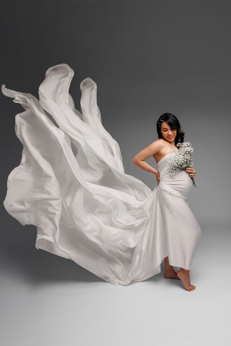Extra Long Silky Maternity Photoshoot Fabric | Winter White Faux Silk Chicaboo Extra Long Silky Maternity Photoshoot Fabric | Winter White Faux Silk Chicaboo