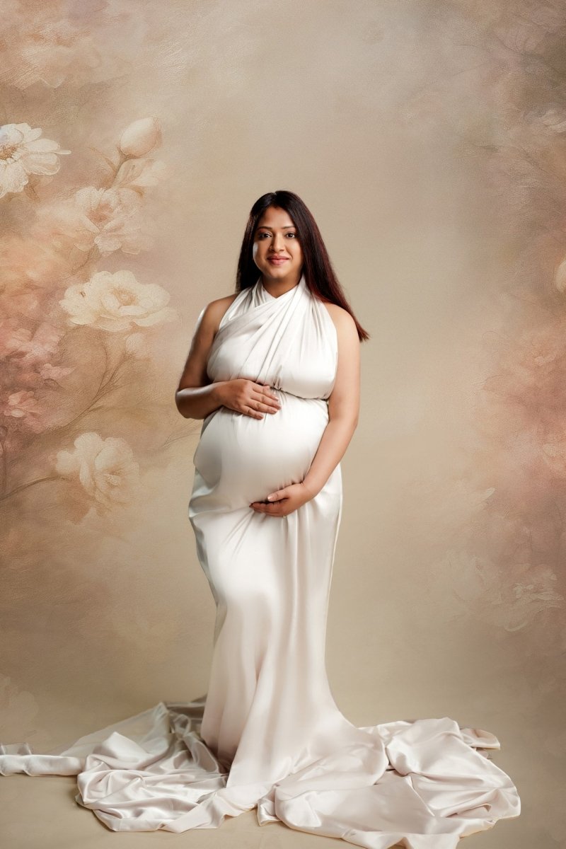 Extra Long Silky White Maternity Photoshoot Fabric | White Faux Silk Drape Tossing Scarf with Sewn Edge 5 Yards For Flying Dress Effect - Chicaboo