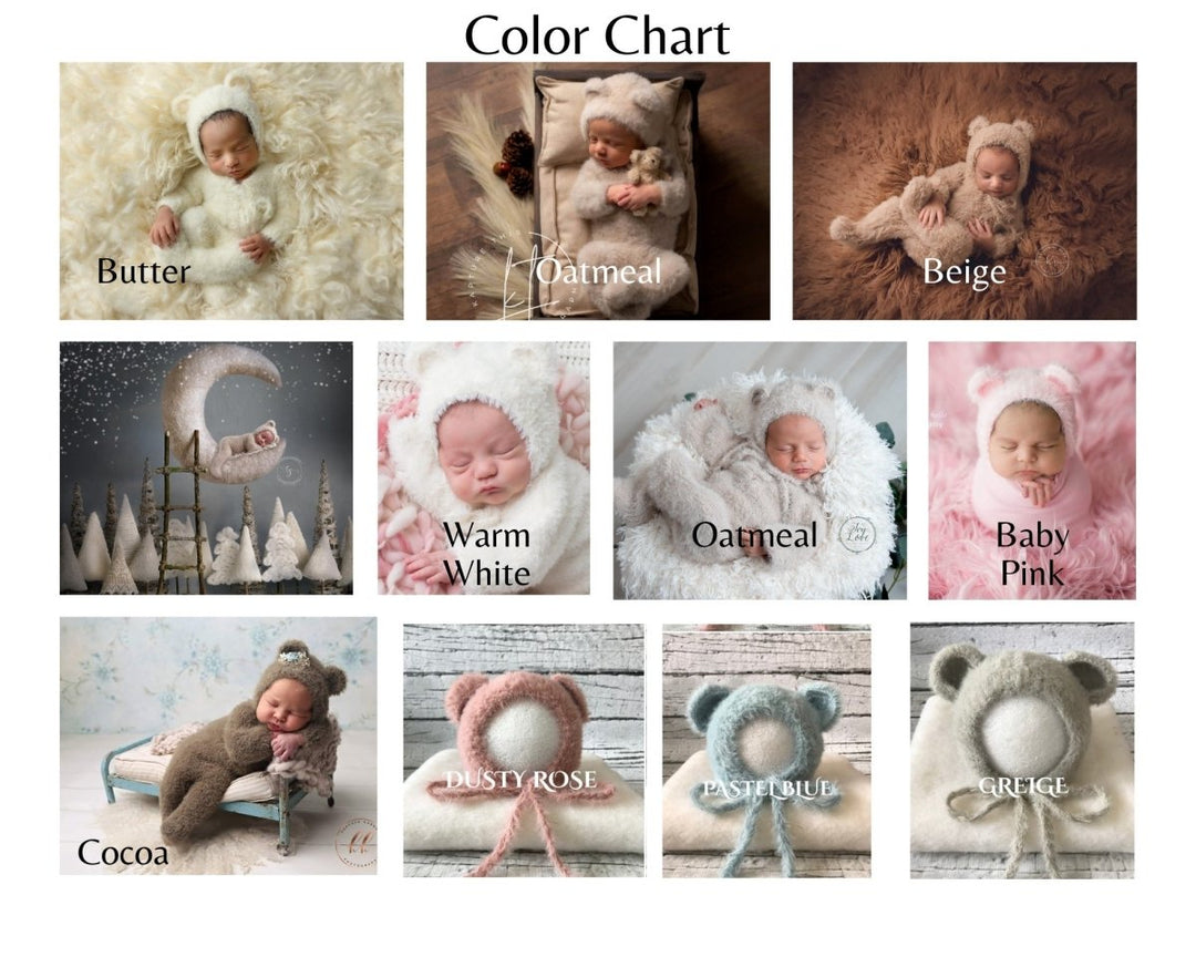 Fluffy Sitter Bear Bonnet | Beige, Pink, or Cream Infant Fuzzy Cub Photo Prop - Chicaboo