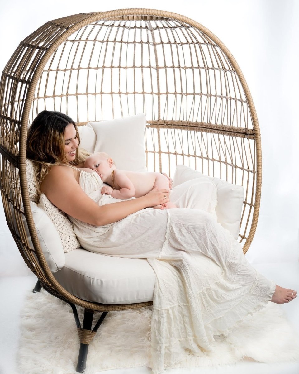 Hazel Maternity Photoshoot Dress | Vintage Cream Rayon Gown, Halter, Smocked back, One Size - Chicaboo