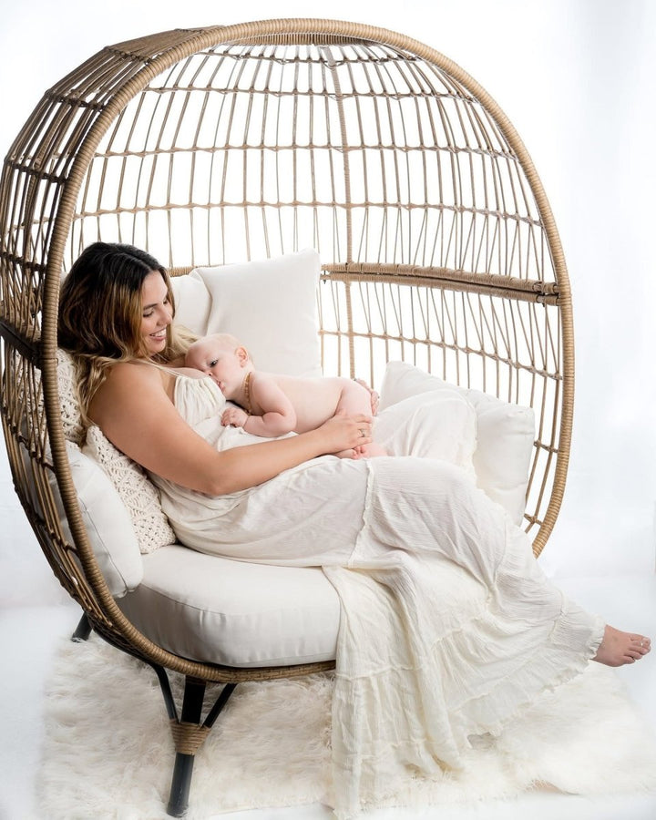 Hazel Maternity Photoshoot Dress | Vintage Cream Rayon Gown, Halter, Smocked back, One Size - Chicaboo